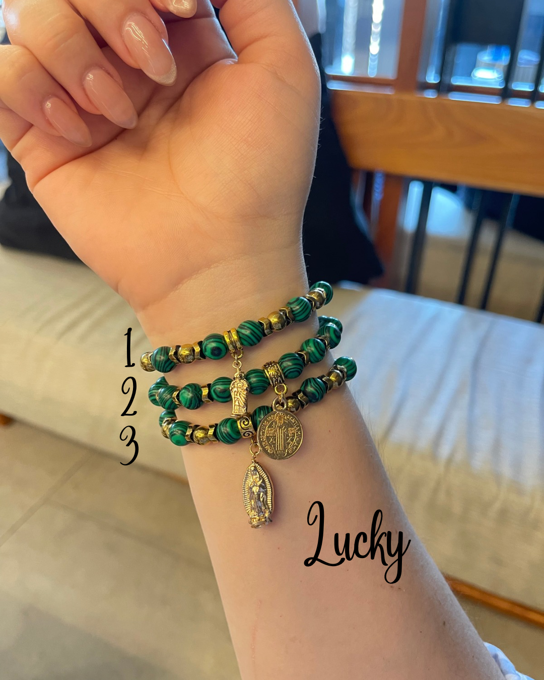 Pulseras malaquita con dije