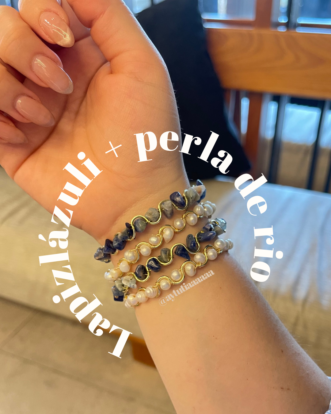 Brazaletes en lapislázuli + perla de rio