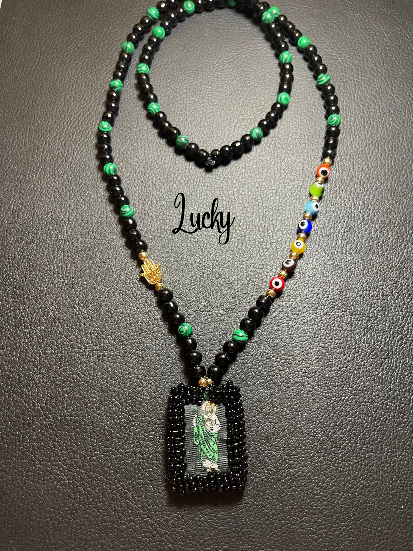 Collar Escapulario San Judas Tadeo en Malaquita Verde