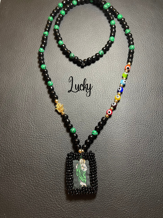 Collar Escapulario San Judas Tadeo en Malaquita Verde