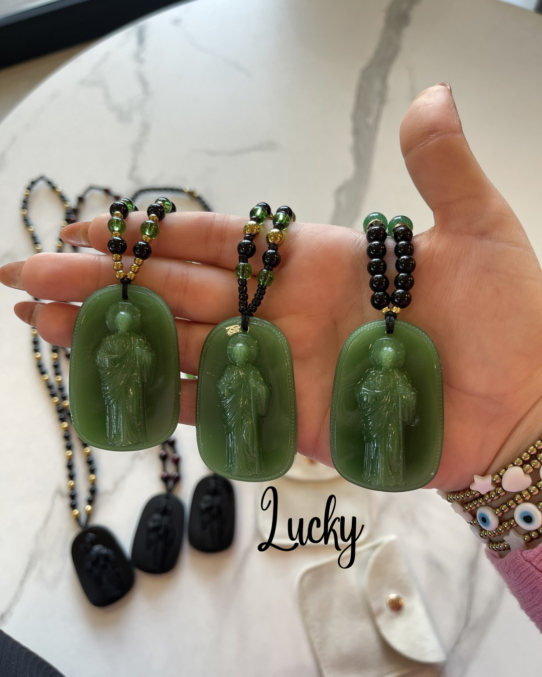 Collar San Judas Tadeo en Jade verde