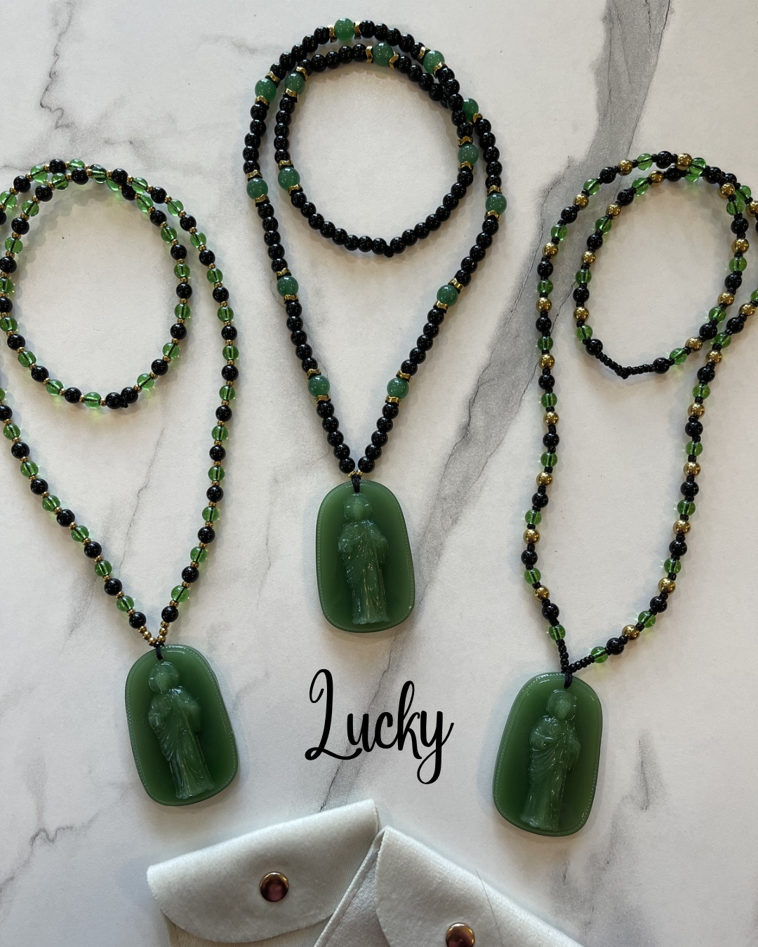 Collar San Judas Tadeo en Jade verde