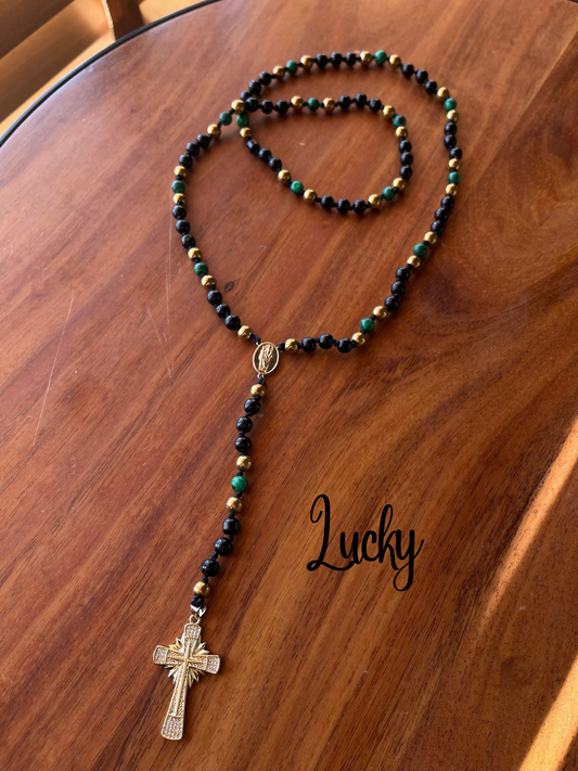 Rosario Ónix negro con malaquita verde