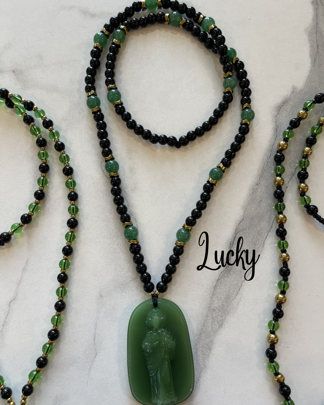 Collar San Judas Tadeo en Jade verde