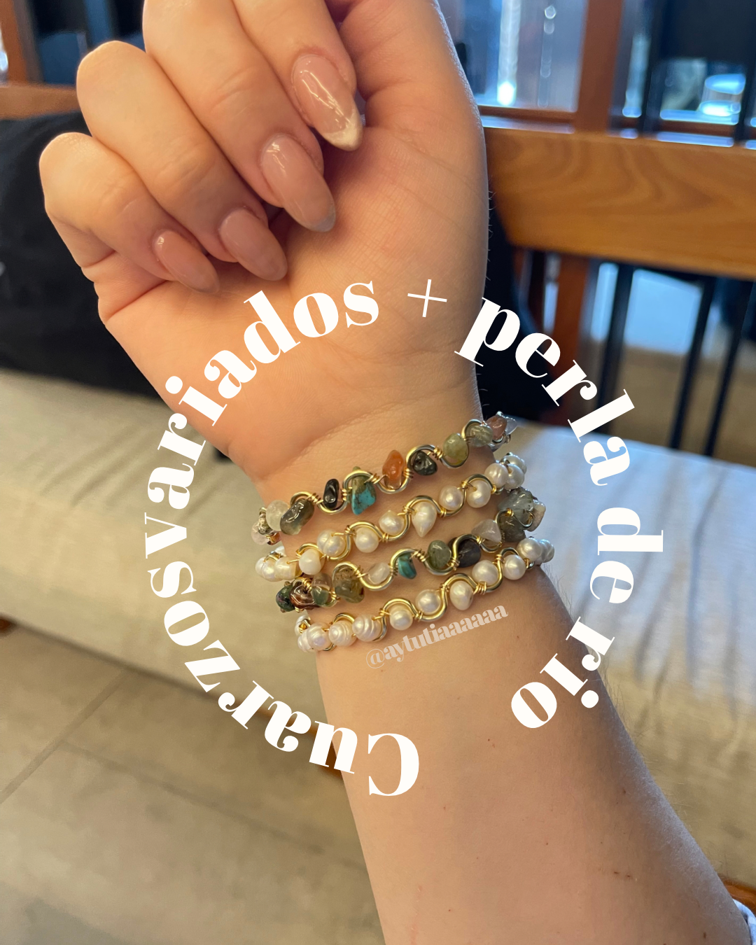Brazaletes cuarzos variados + perla de rio